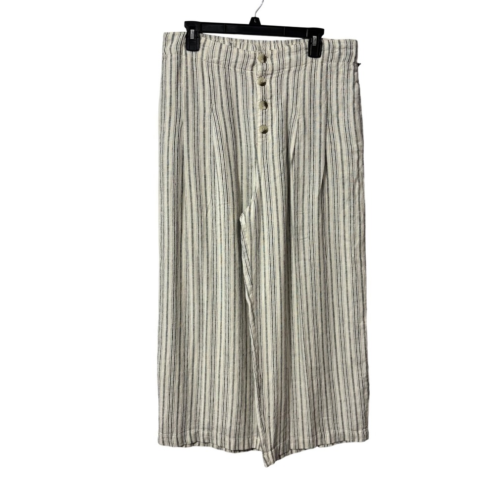 Sincerely Jules Striped Wide Leg Crop Pants Ivory Black High Rise XL NWT